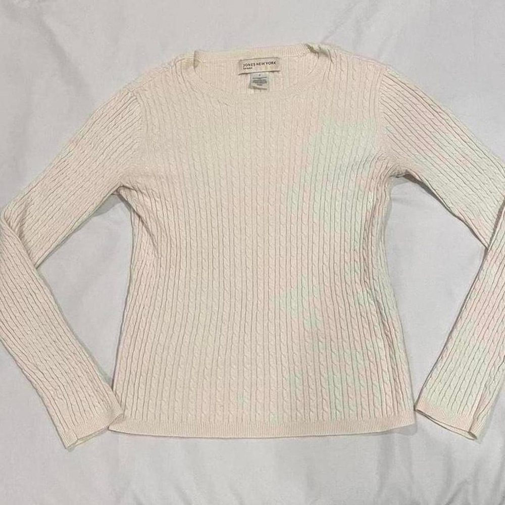 Jones New York Women's Light Cream Cable Knit Sweater